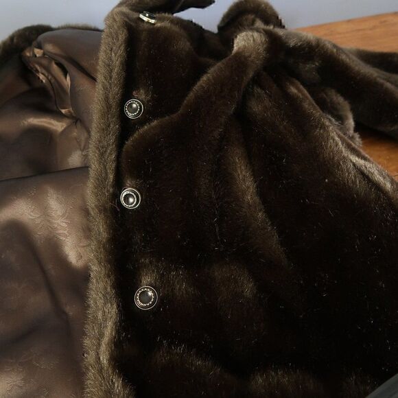 ROYAL MINKE BY HILLMOOR VINTAGE 50'S/60'S BROWN MIDI FAUX FUR COAT SIZE MEDIUM - Picture 5 of 12